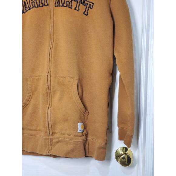 Carhartt Brown Full-Zip Hoodie XL Logo Sweatshirt Workwear Cotton Blend - Picture 2 of 11